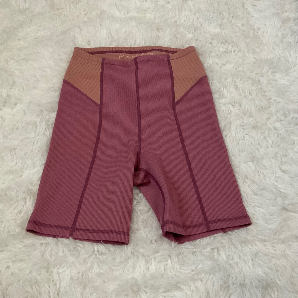 For Love & Lemons Dani Ribbed Bike Shorts - Mauve Pink/Orange - Size XS
